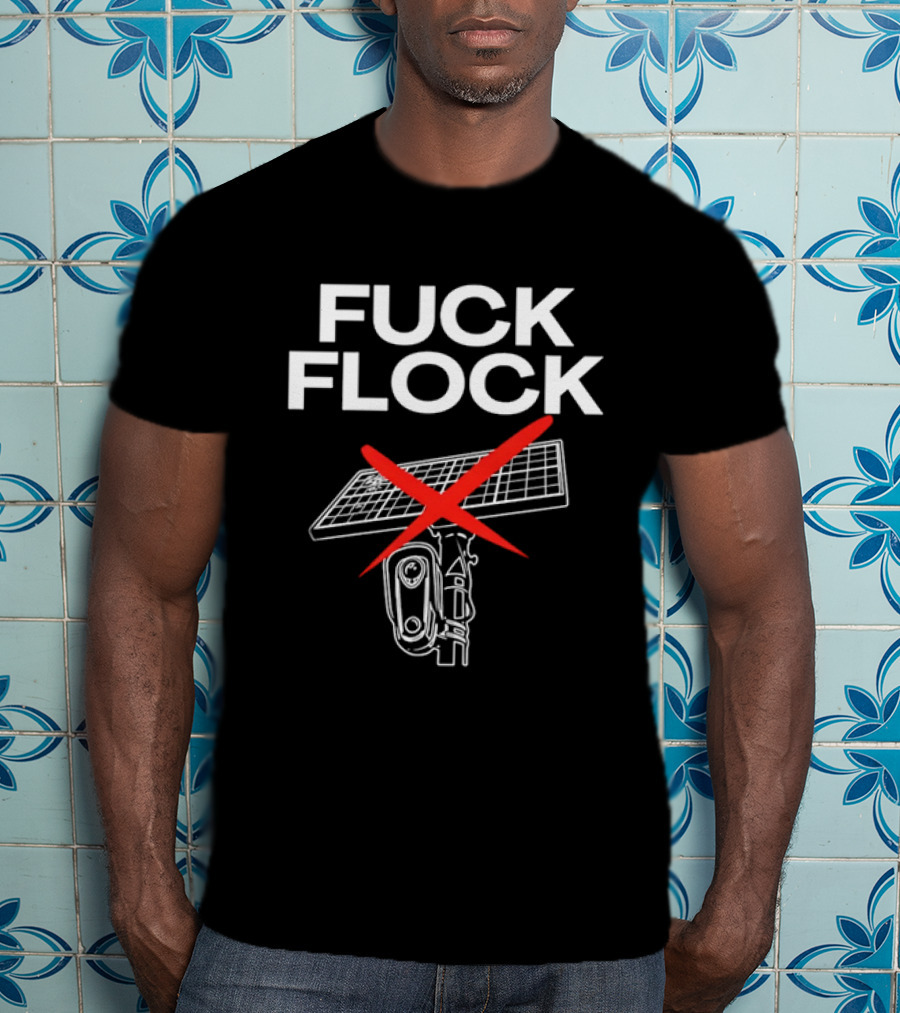 Fuck Flock Surveillance Camera Solar Panel Red X T-Shirt