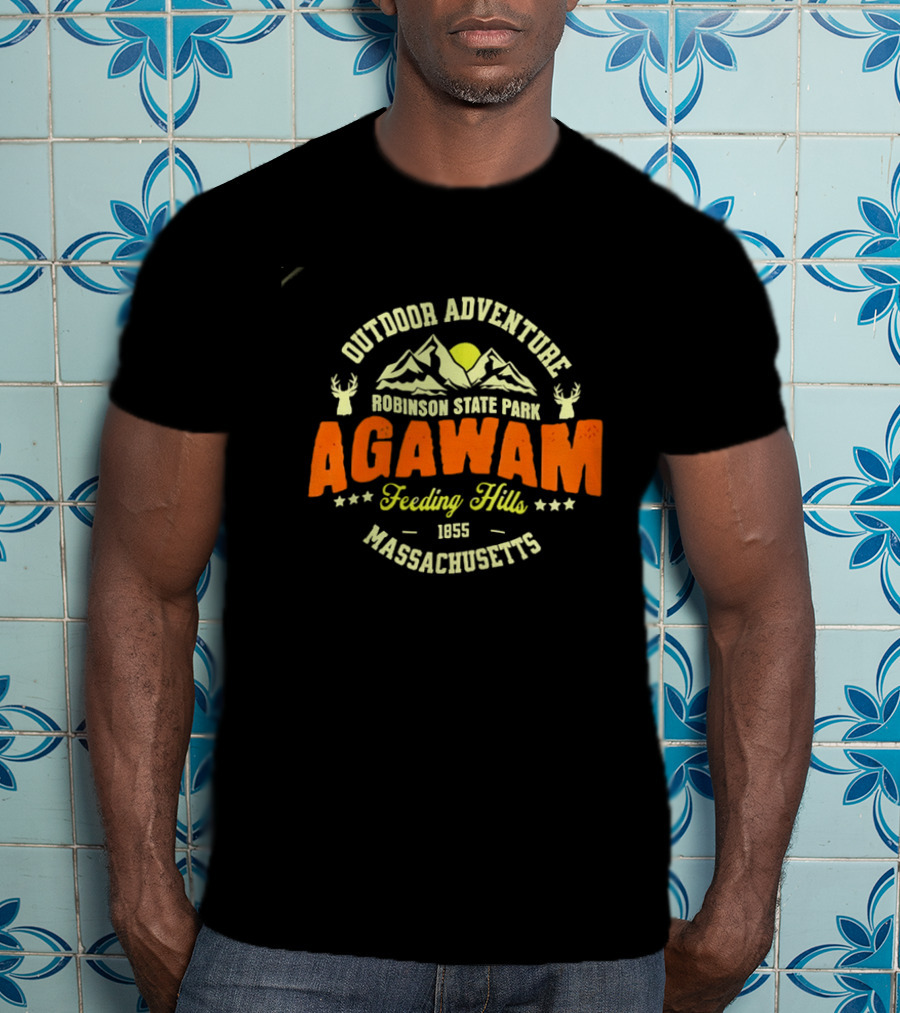 Outdoor Adventure Robinson State Park Agawam Feeding Hills 1855 Massachusetts Mountain Sun Deer T-Shirt