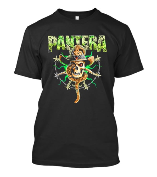 Pantera Rattlesnake Coiled Skull Cowboy Hat Green Glow T-Shirt