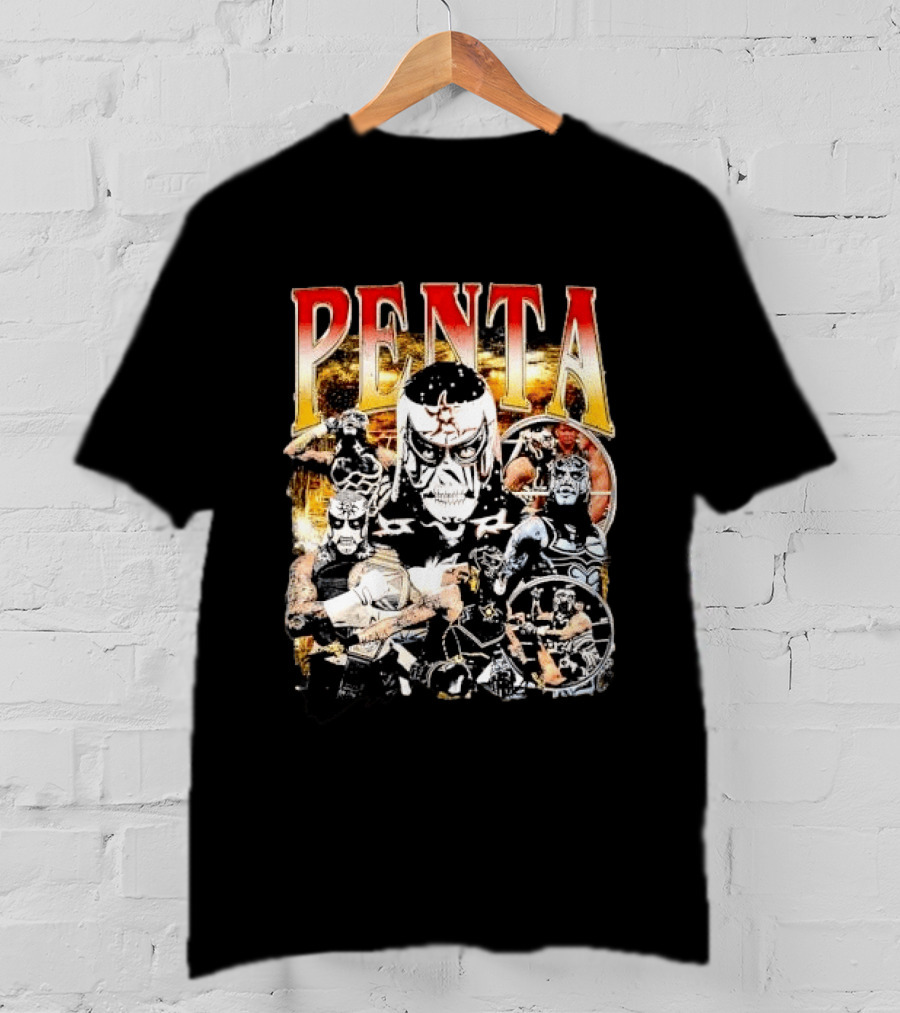 Penta Masked Luchador Wrestler Belt Photo Collage Bootleg T-Shirt