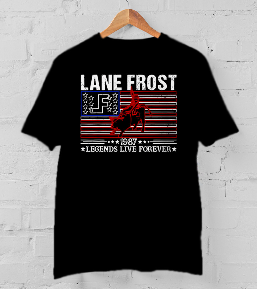 Lane Frost 1987 Legends Live Forever Rodeo US Flag T-Shirt