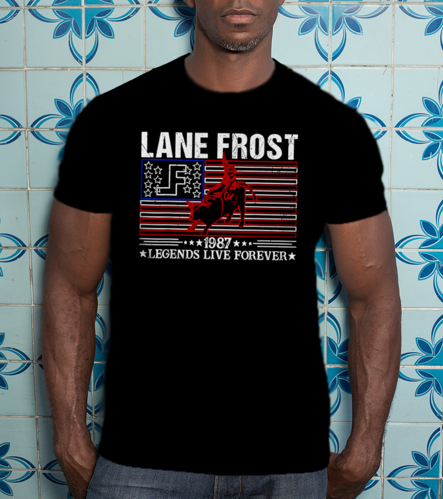 Lane Frost 1987 Legends Live Forever Rodeo US Flag T-Shirt