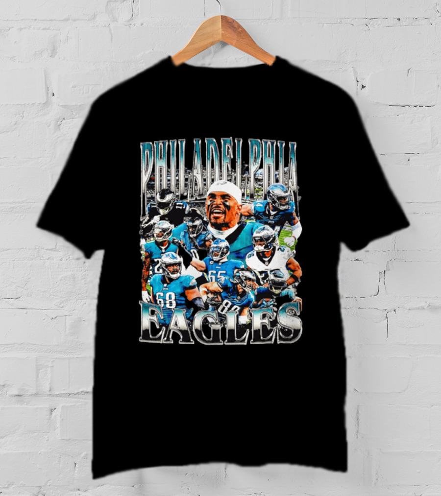Philadelphia Eagles Player Photo Collage Screaming Metallic Bootleg T-Shirt