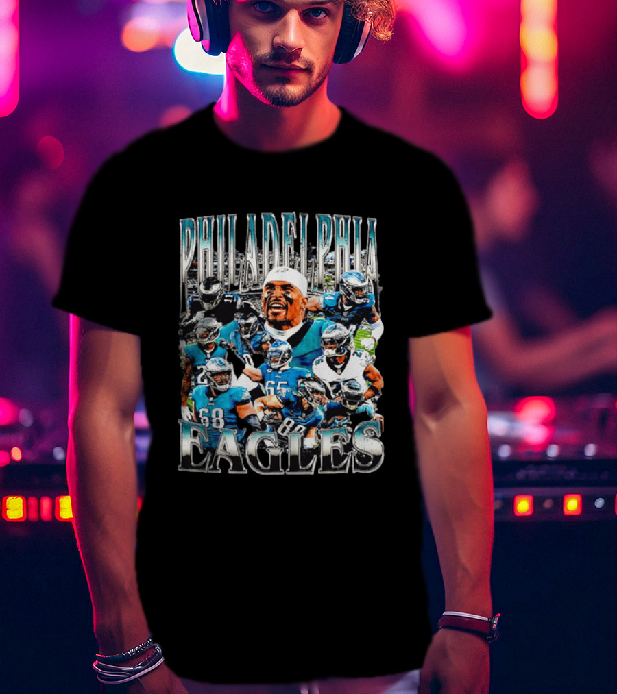 Philadelphia Eagles Player Photo Collage Screaming Metallic Bootleg T-Shirt