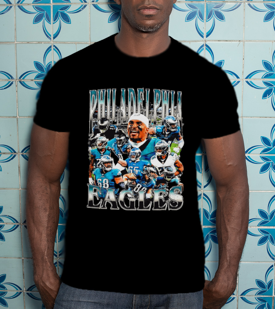 Philadelphia Eagles Player Photo Collage Screaming Metallic Bootleg T-Shirt