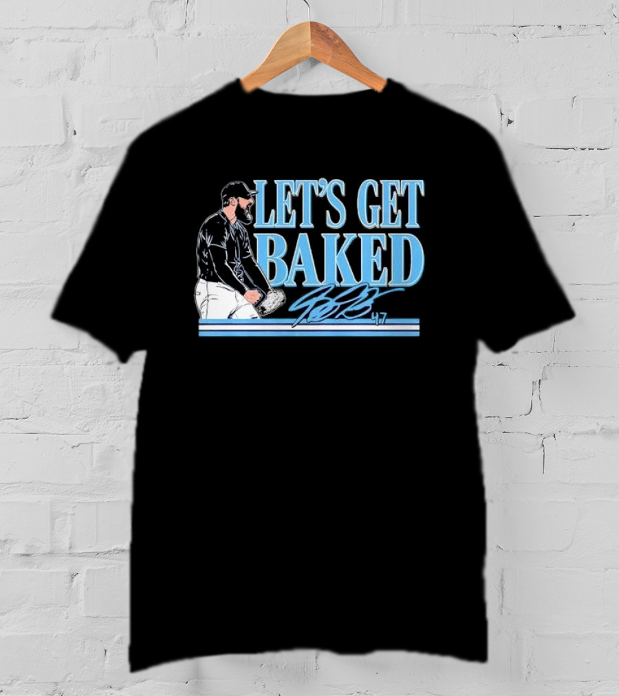LET'S GET BAKED Bryan Baker Bearded Baseball Pitcher Celebrating Line T-Shirt
