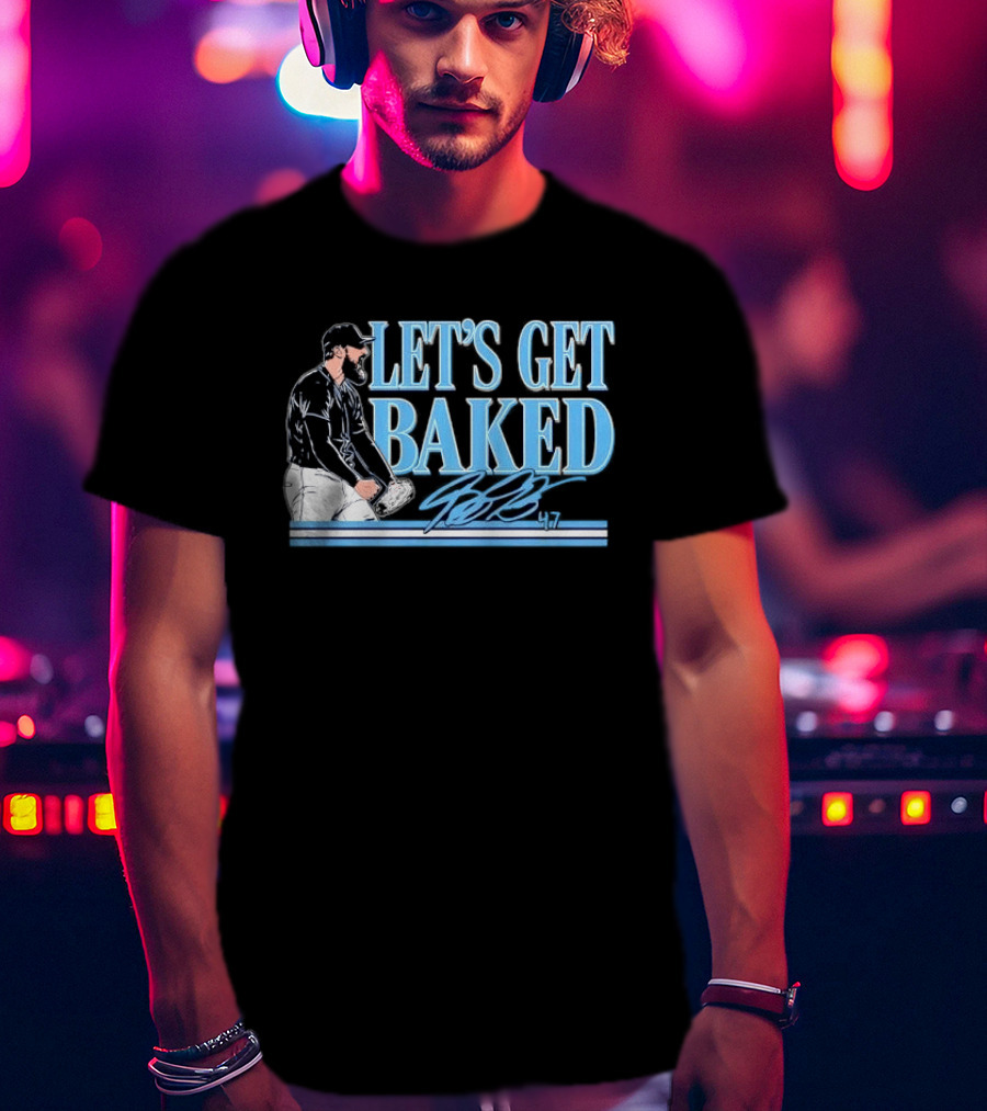 LET'S GET BAKED Bryan Baker Bearded Baseball Pitcher Celebrating Line T-Shirt