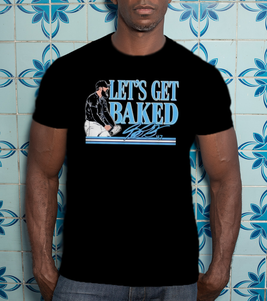 LET'S GET BAKED Bryan Baker Bearded Baseball Pitcher Celebrating Line T-Shirt