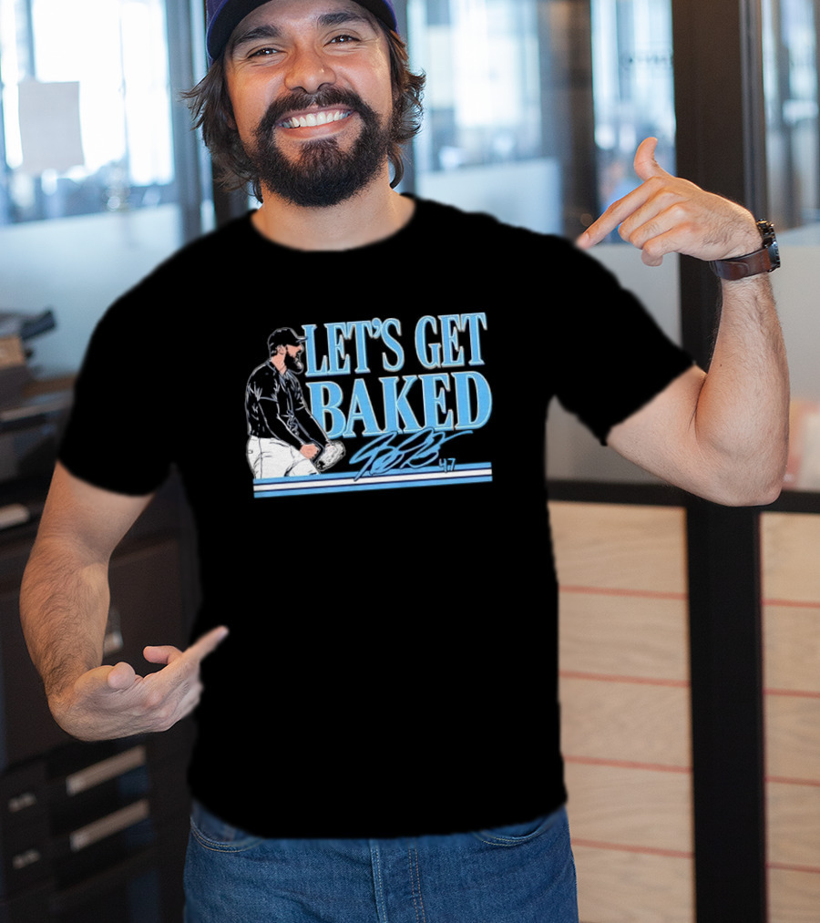 LET'S GET BAKED Bryan Baker Bearded Baseball Pitcher Celebrating Line T-Shirt