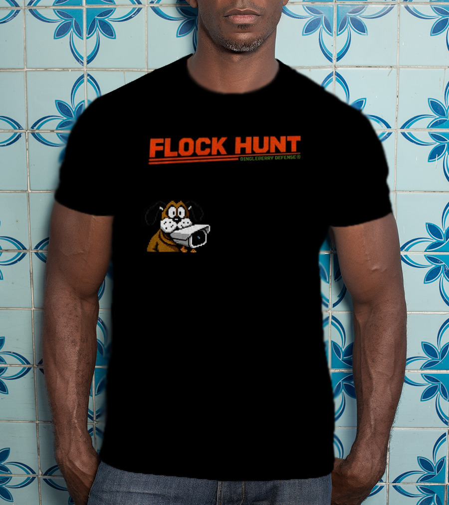 Flock Hunt Pixelated Canine Dingleberry Defense Security Camera T-Shirt