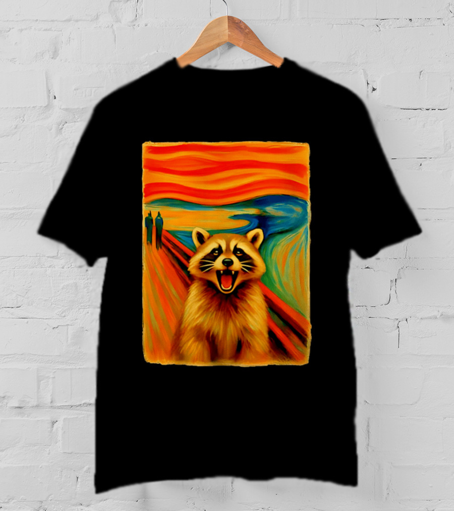 Raccoon The Scream Edvard Munch Painting Mashup T-Shirt
