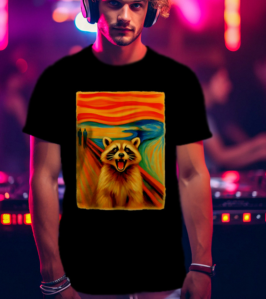 Raccoon The Scream Edvard Munch Painting Mashup T-Shirt