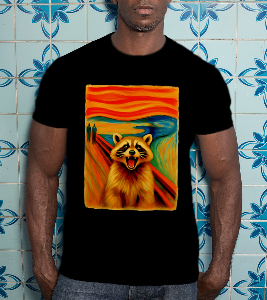 Raccoon The Scream Edvard Munch Painting Mashup T-Shirt