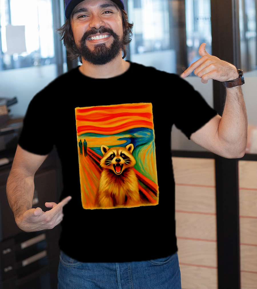 Raccoon The Scream Edvard Munch Painting Mashup T-Shirt