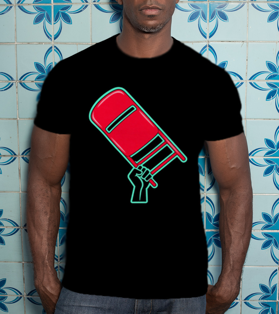 Rebellious Raised Fist Holding Red Chair Protest T-Shirt