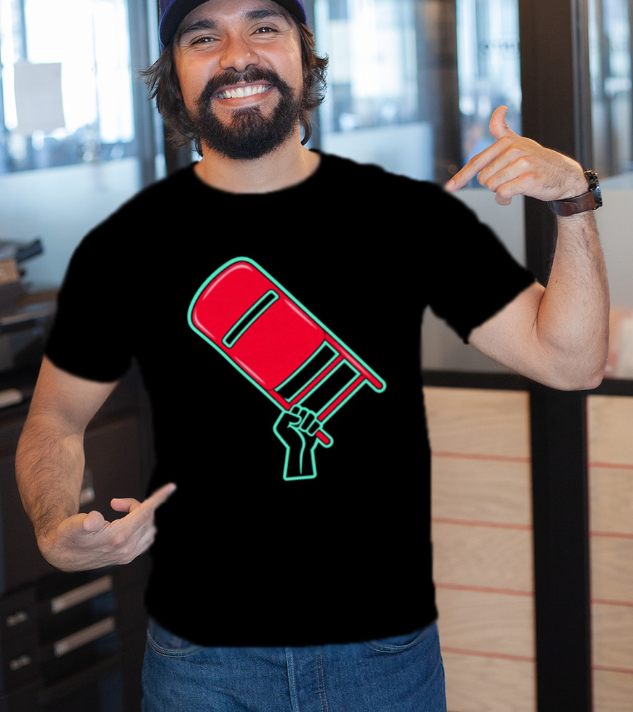 Rebellious Raised Fist Holding Red Chair Protest T-Shirt