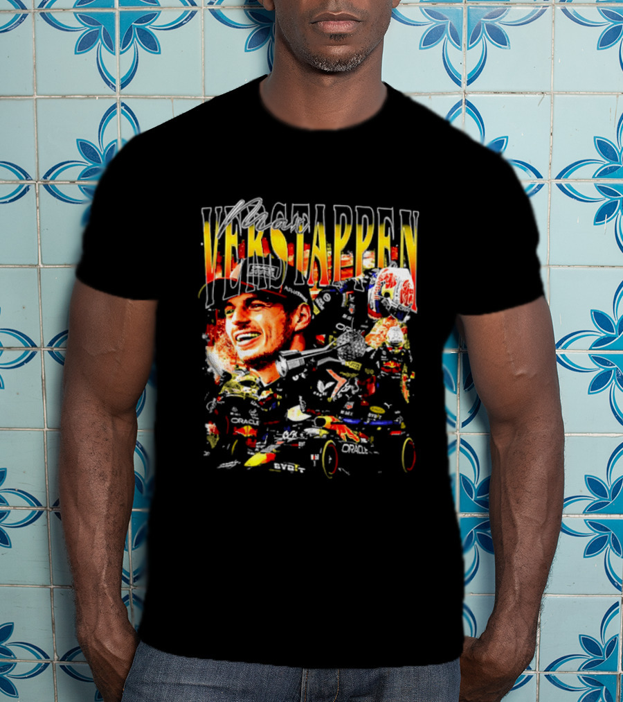 Max Verstappen Red Bull Racing F1 Driver Trophy Car Photo Collage T-Shirt