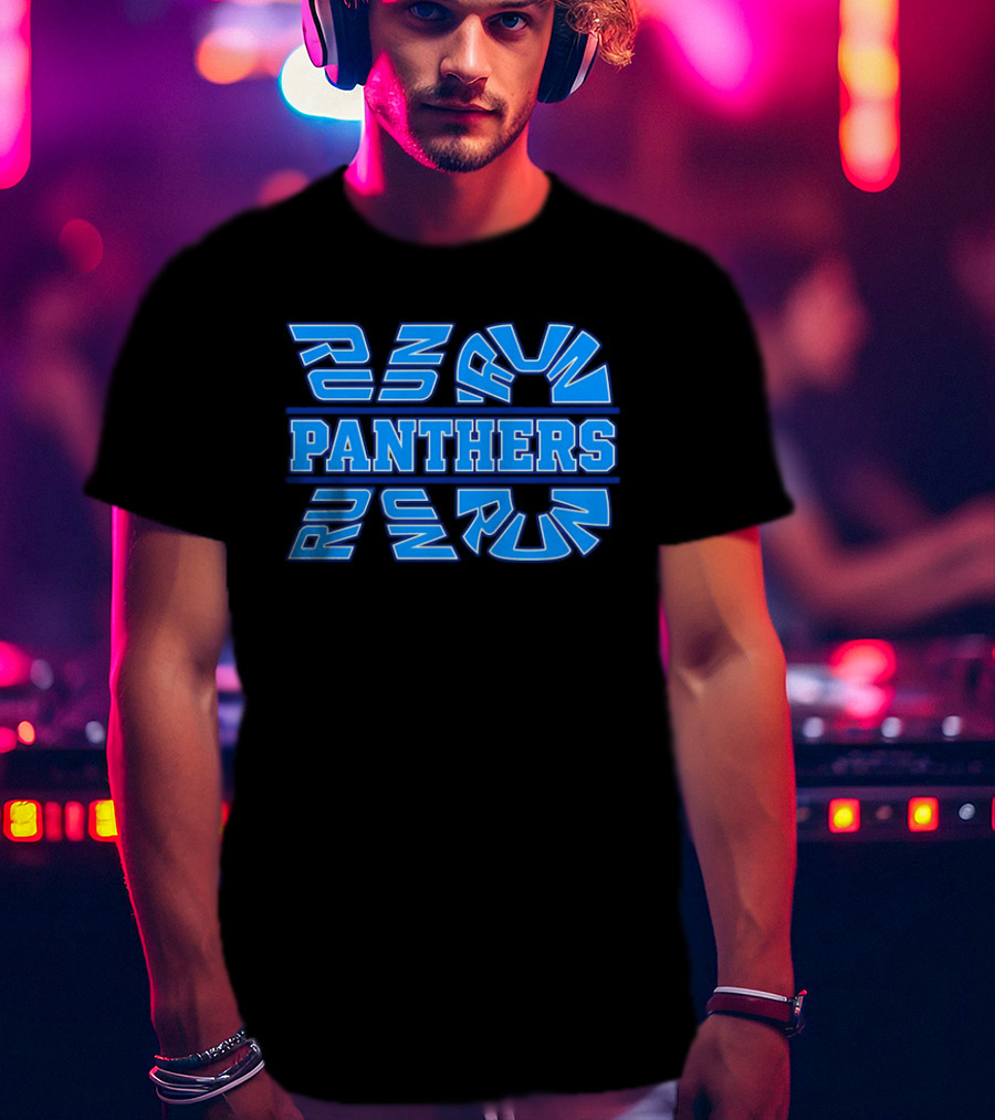 Run Panthers Repeated Blue Kinetic Athletic Block T-Shirt