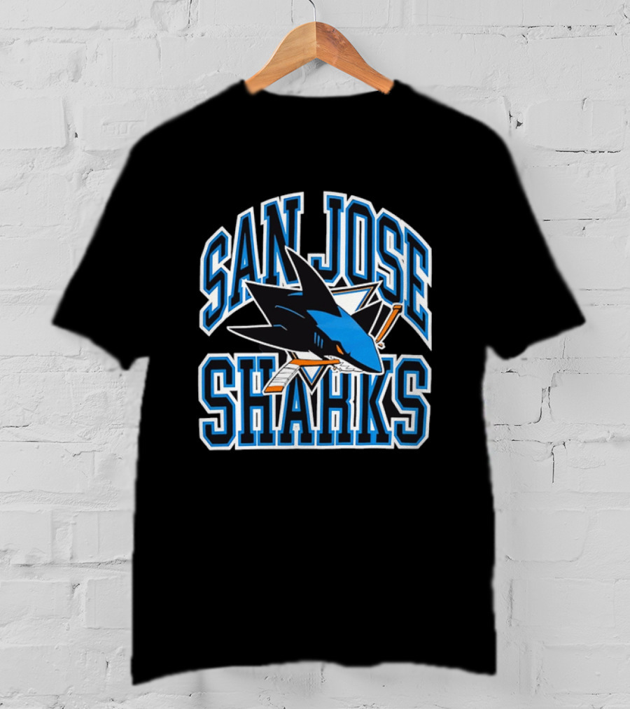 San Jose Sharks Biting Broken Hockey Stick Triangle NHL T-Shirt