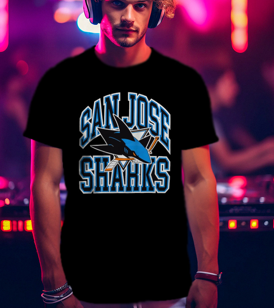 San Jose Sharks Biting Broken Hockey Stick Triangle NHL T-Shirt