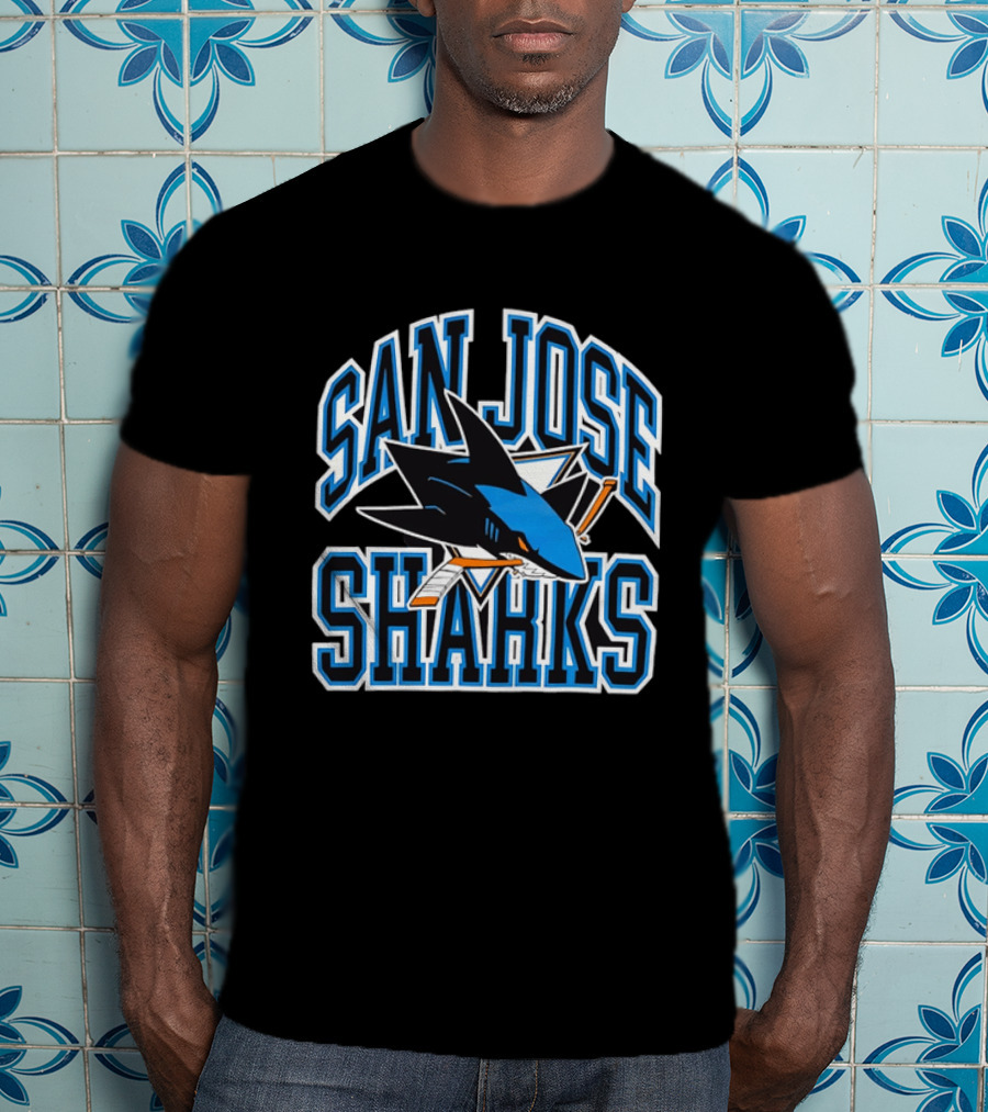 San Jose Sharks Biting Broken Hockey Stick Triangle NHL T-Shirt