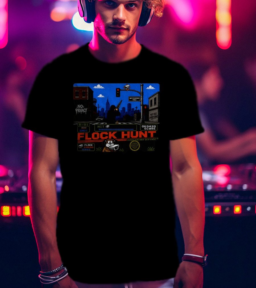 Flock Hunt Surveillance Camera Shooter Dog Video Game No Privacy Dingleberry Defense T-Shirt