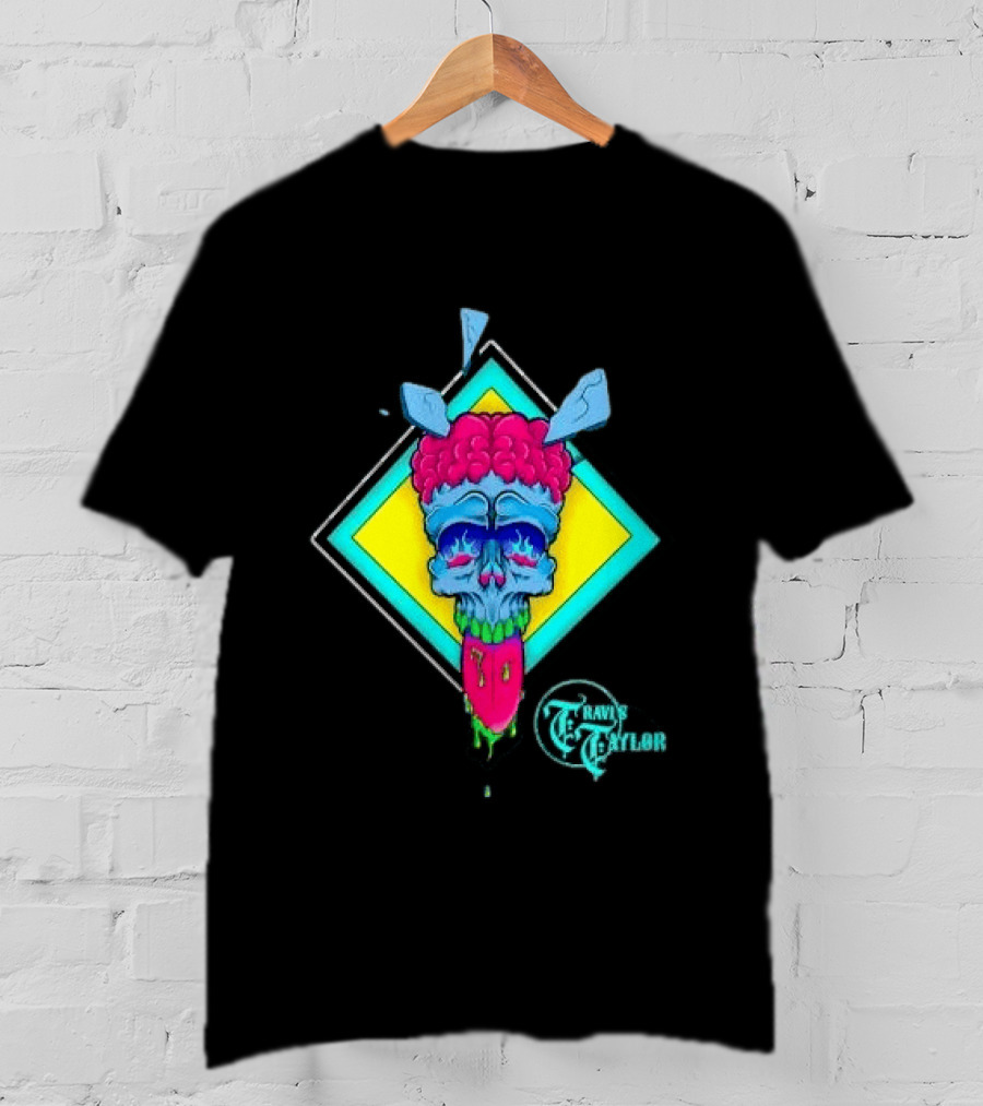 Travis Taylor Neon Skull Pink Brain Green Slime Tongue Diamond Geometric T-Shirt