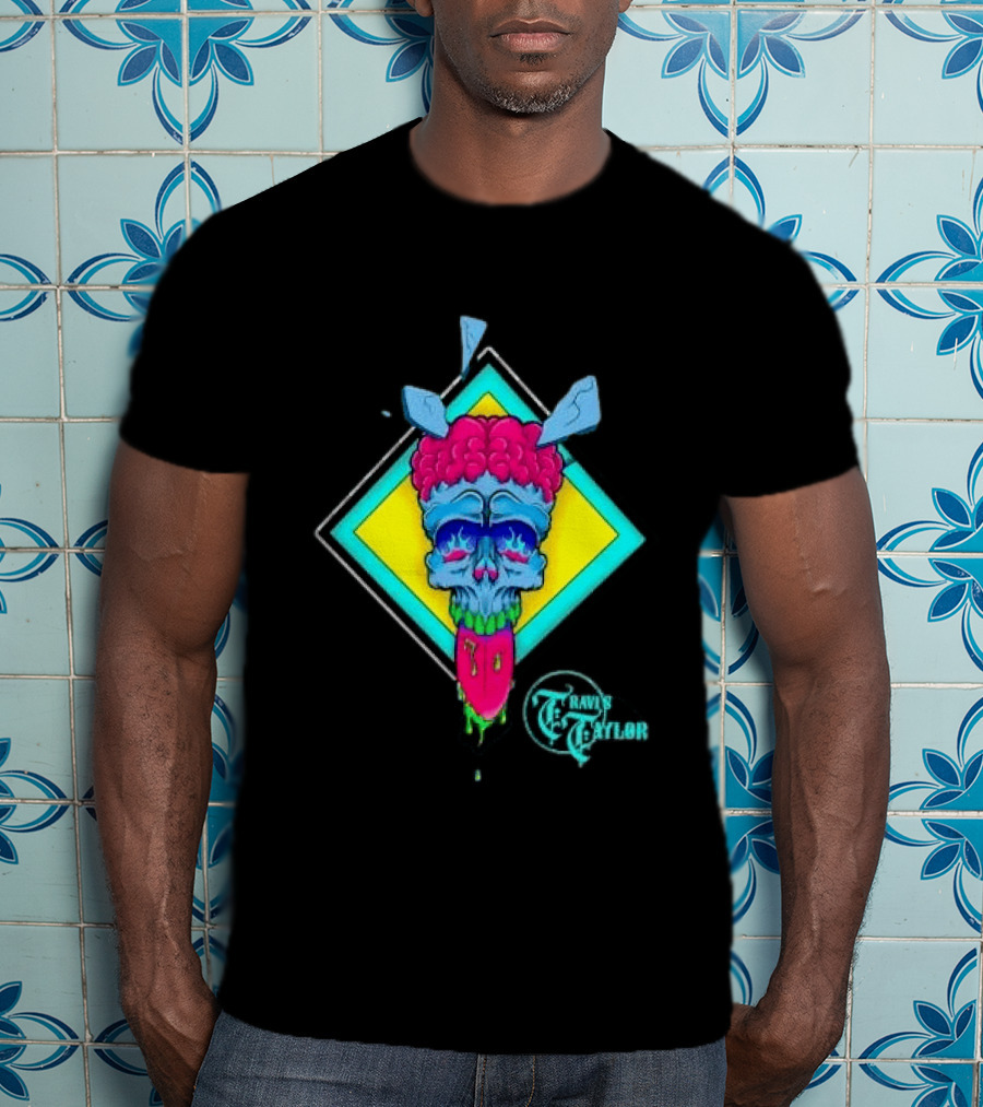 Travis Taylor Neon Skull Pink Brain Green Slime Tongue Diamond Geometric T-Shirt