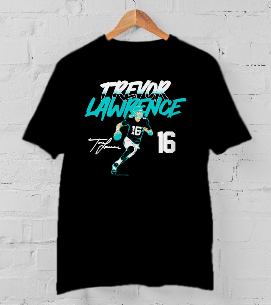 Trevor Lawrence No 16 Jaguars Signature Style Football 2026 T-Shirt
