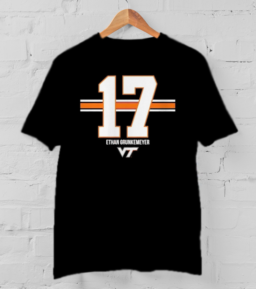 Virginia Tech Hokies Ethan Grunkemeyer 17 Horizontal Stripes T-Shirt