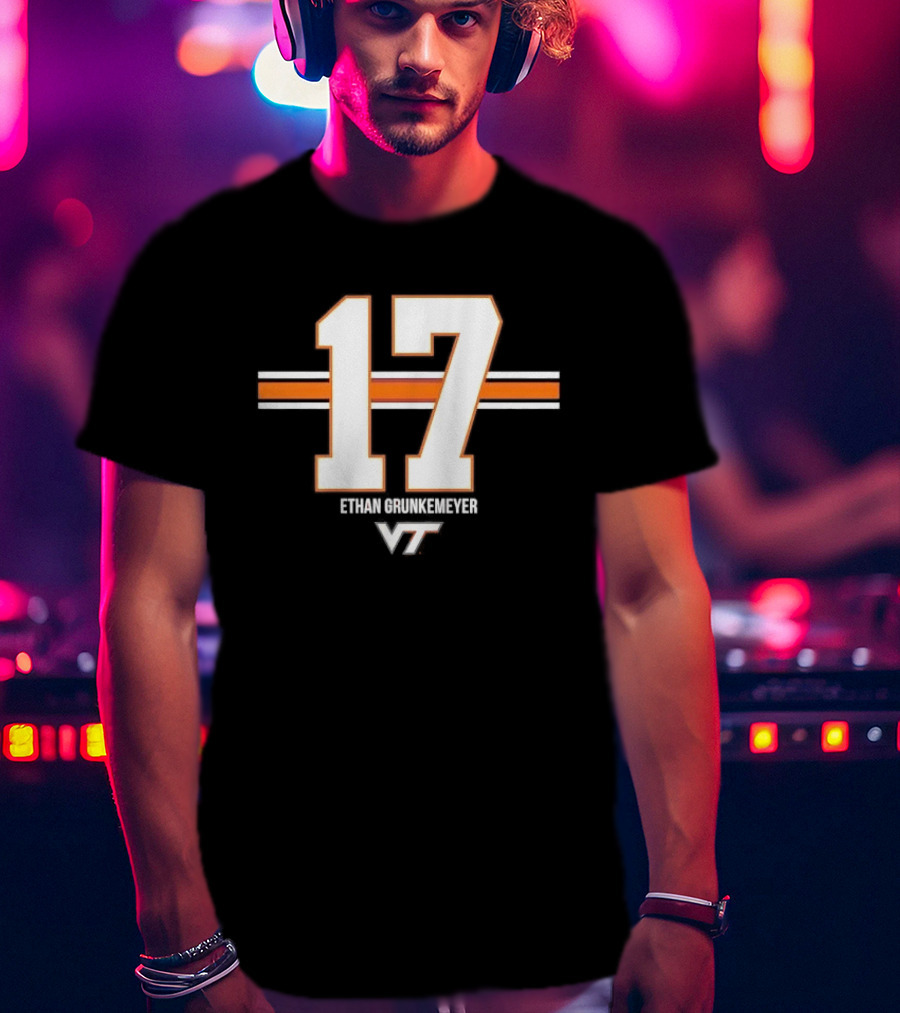 Virginia Tech Hokies Ethan Grunkemeyer 17 Horizontal Stripes T-Shirt