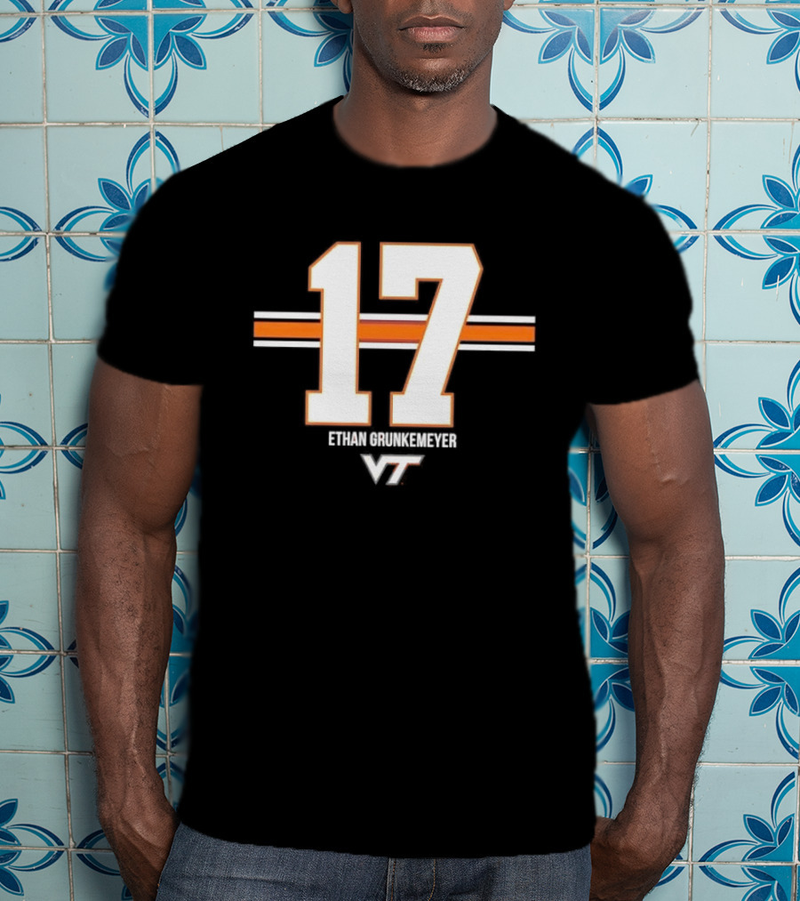 Virginia Tech Hokies Ethan Grunkemeyer 17 Horizontal Stripes T-Shirt