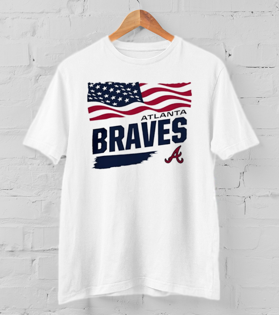 Atlanta Braves Waving American Flag Brushstroke MLB T-Shirt