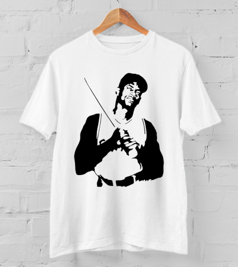 Black And White Stencil Baseball Batter Holding Bat T-Shirt