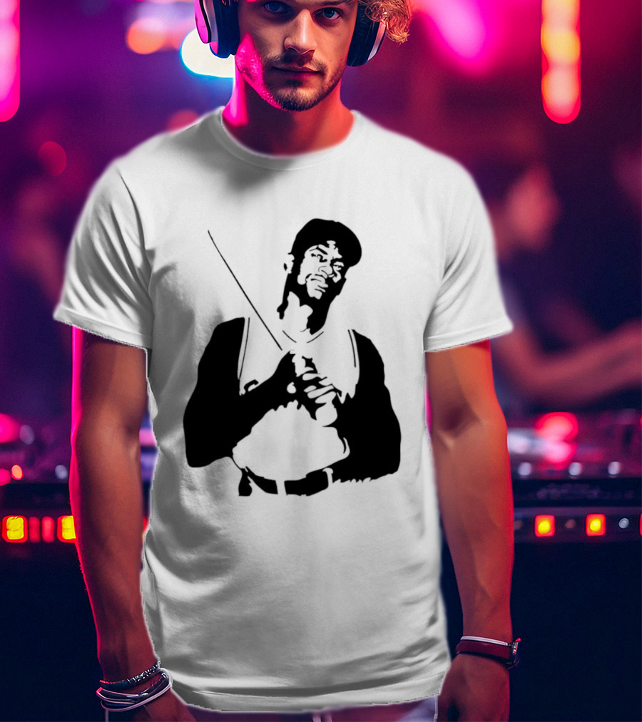 Black And White Stencil Baseball Batter Holding Bat T-Shirt