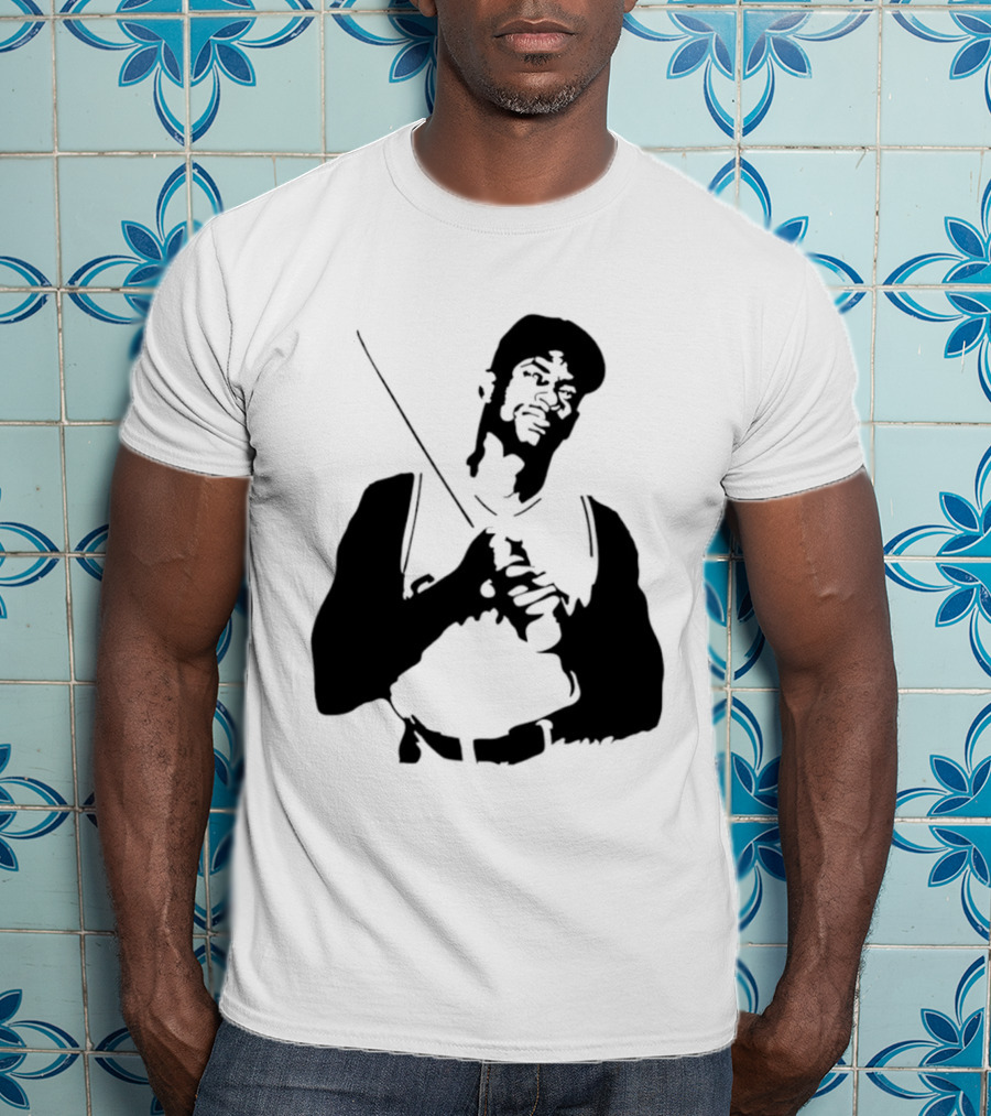 Black And White Stencil Baseball Batter Holding Bat T-Shirt