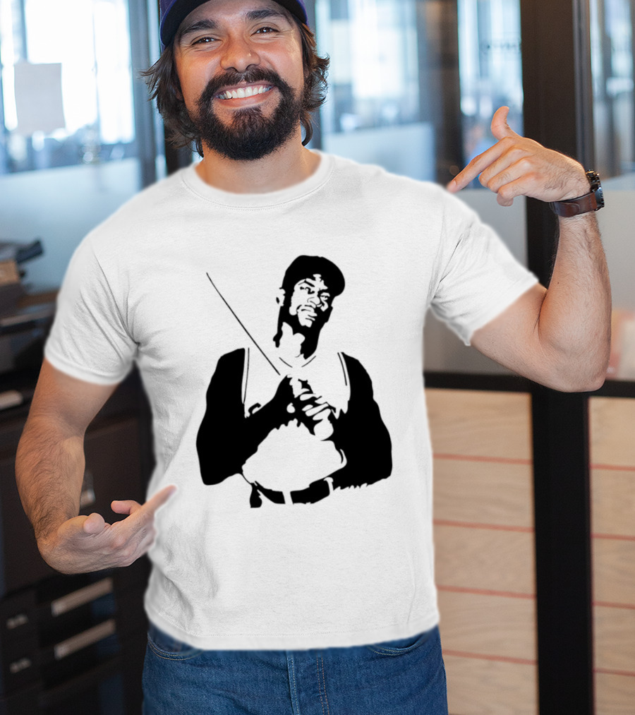 Black And White Stencil Baseball Batter Holding Bat T-Shirt