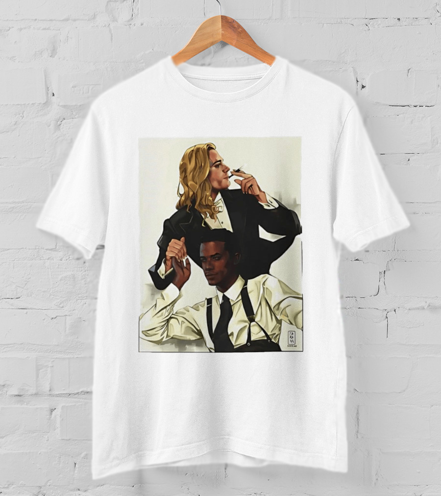 Blonde Tuxedo Smoking Dark Hair Suspenders Duo T-Shirt