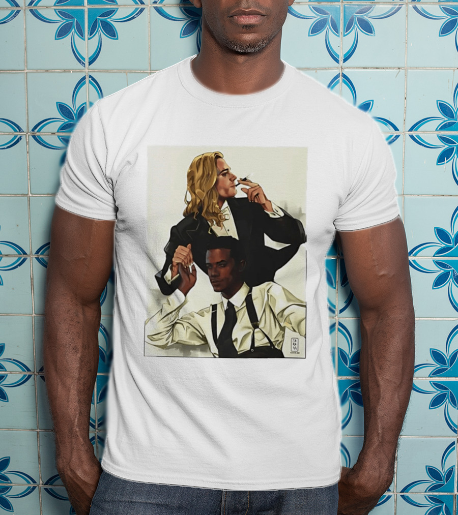 Blonde Tuxedo Smoking Dark Hair Suspenders Duo T-Shirt