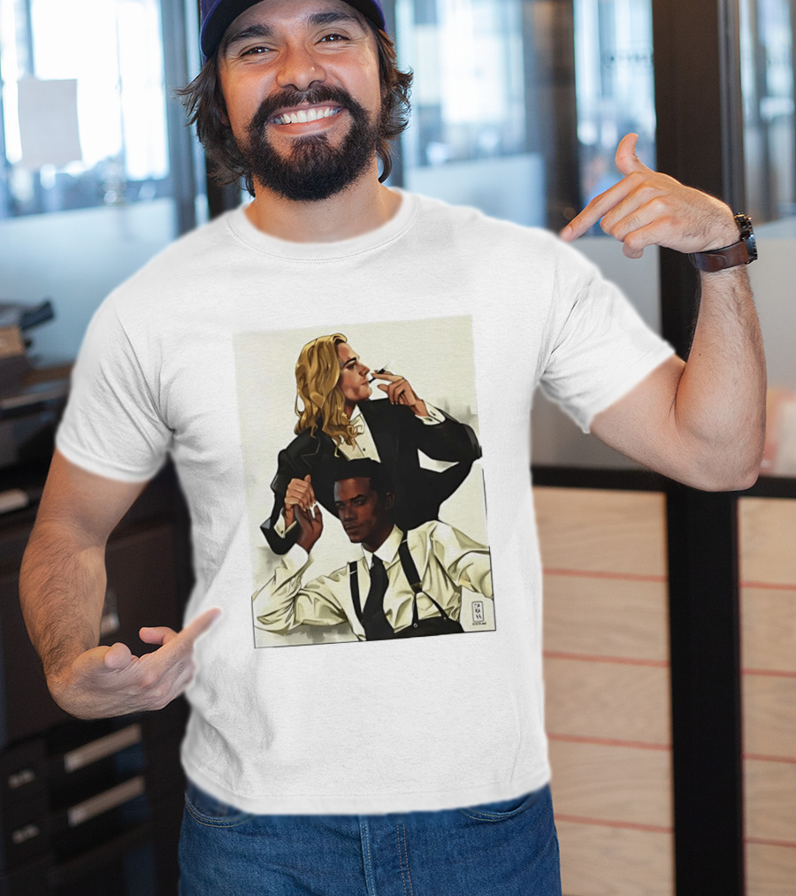 Blonde Tuxedo Smoking Dark Hair Suspenders Duo T-Shirt