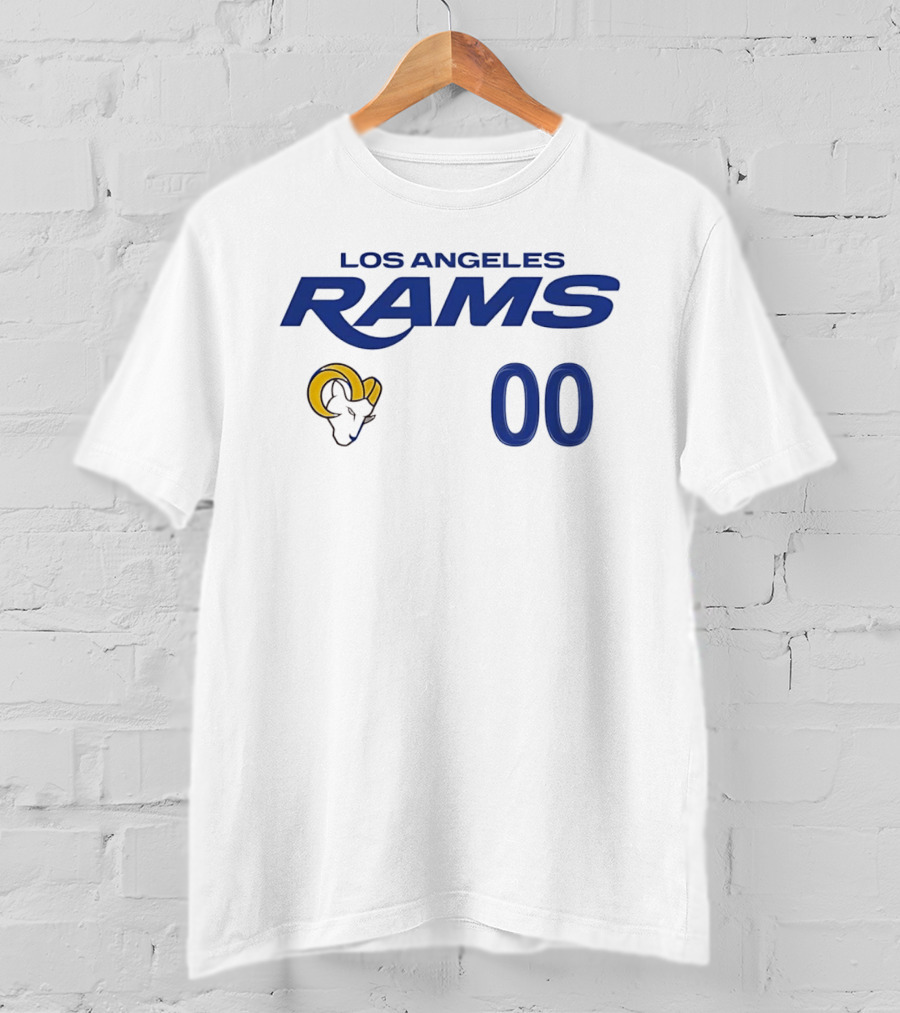 Los Angeles Rams Horned Head 00 Jersey Number Wordmark T-Shirt