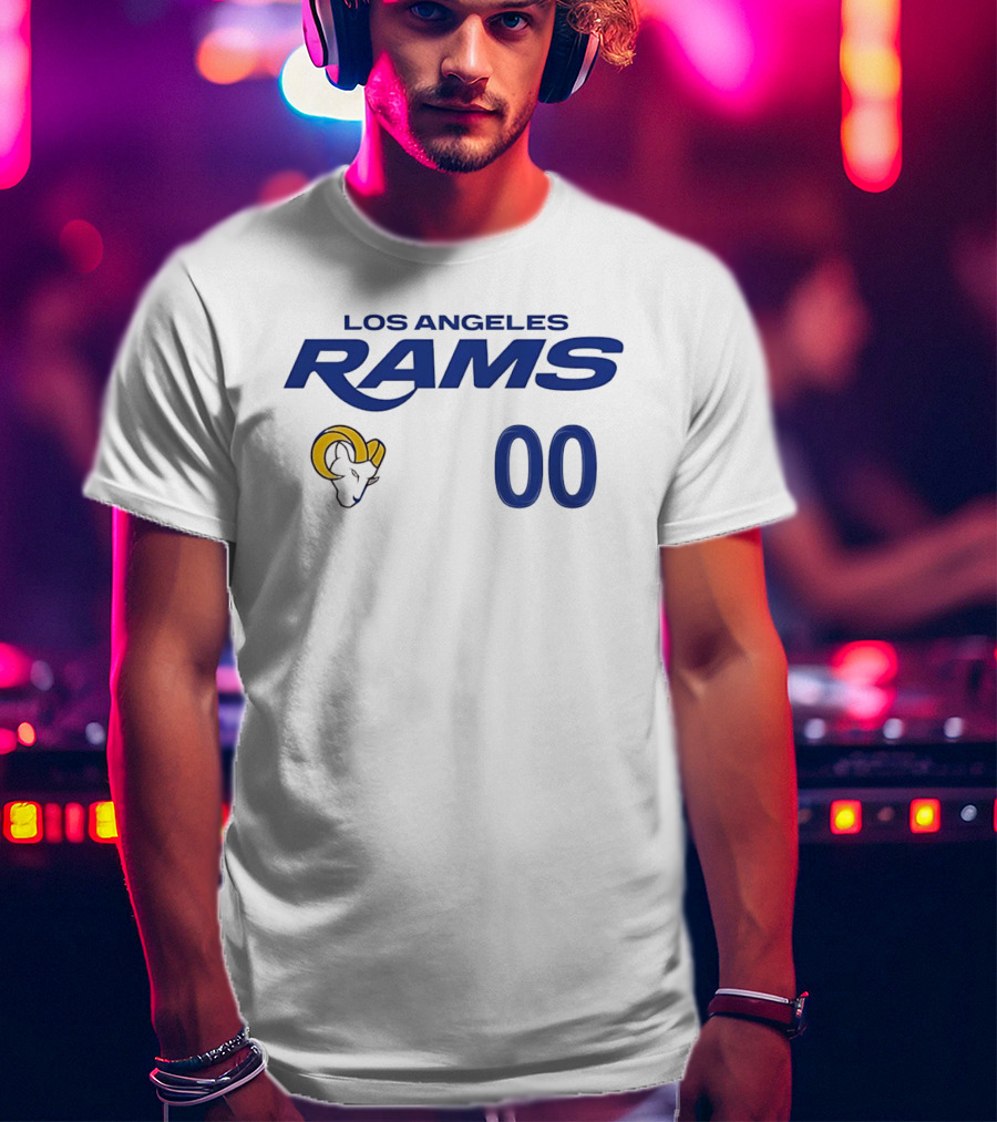 Los Angeles Rams Horned Head 00 Jersey Number Wordmark T-Shirt