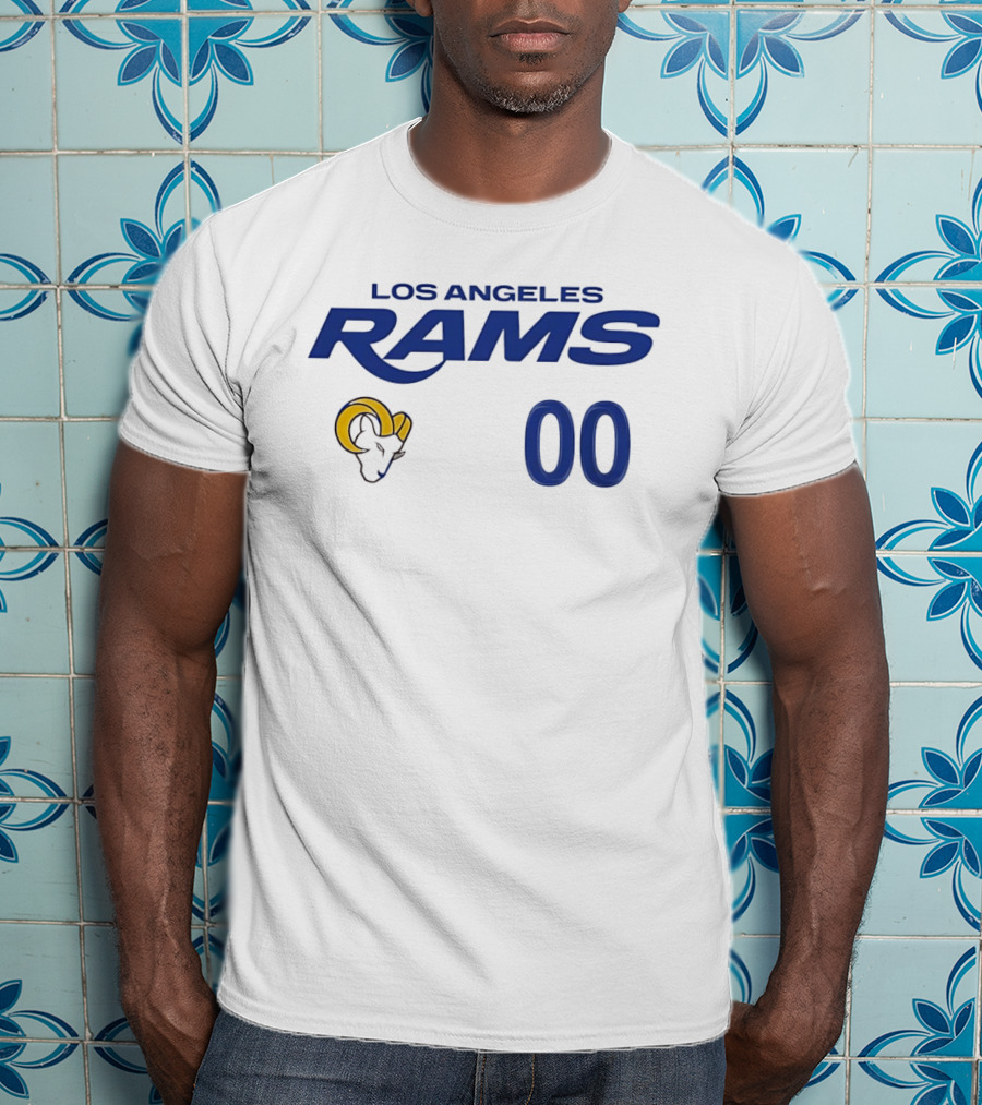 Los Angeles Rams Horned Head 00 Jersey Number Wordmark T-Shirt