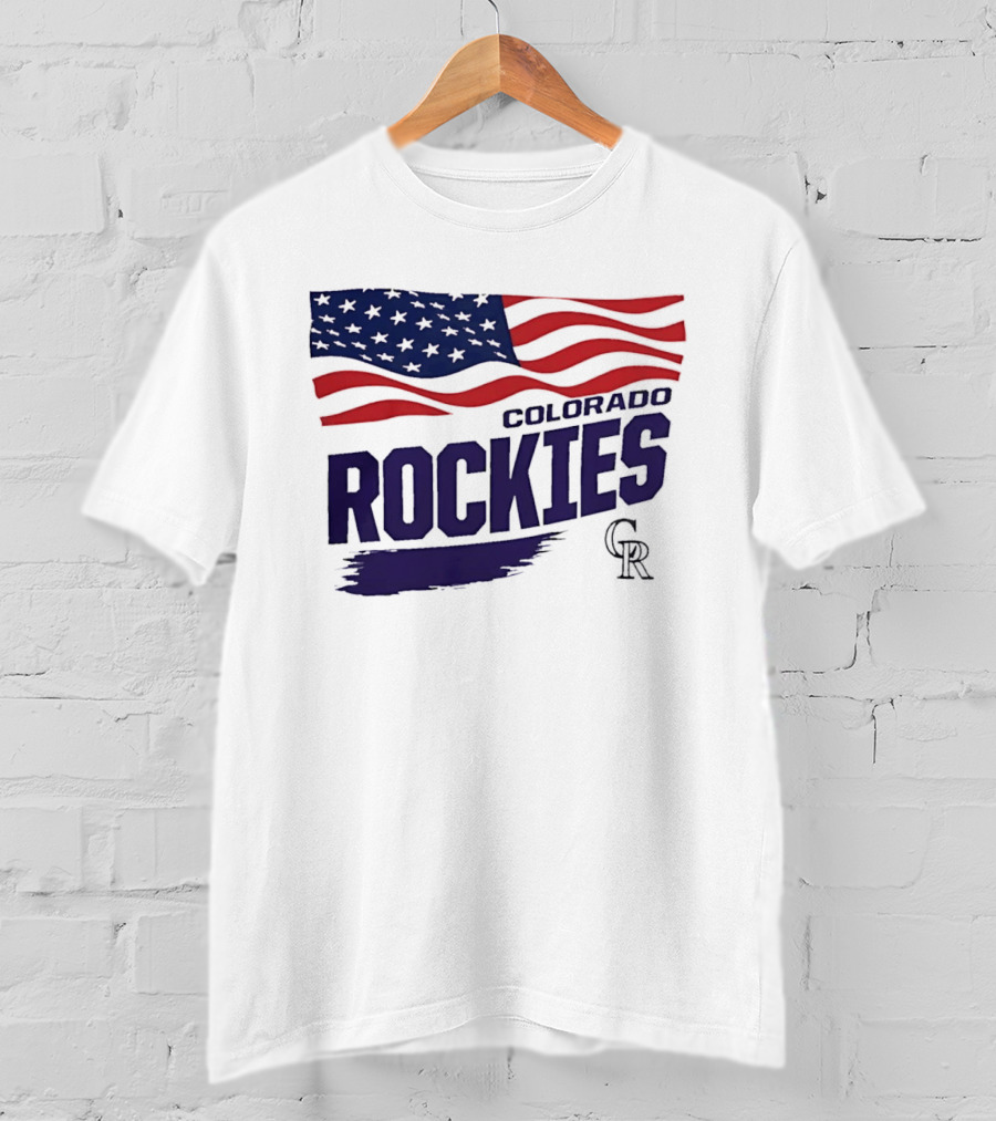 Colorado Rockies MLB American Flag Brush Stroke Waving T-Shirt