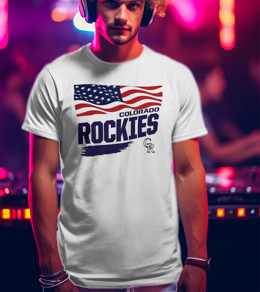 Colorado Rockies MLB American Flag Brush Stroke Waving T-Shirt