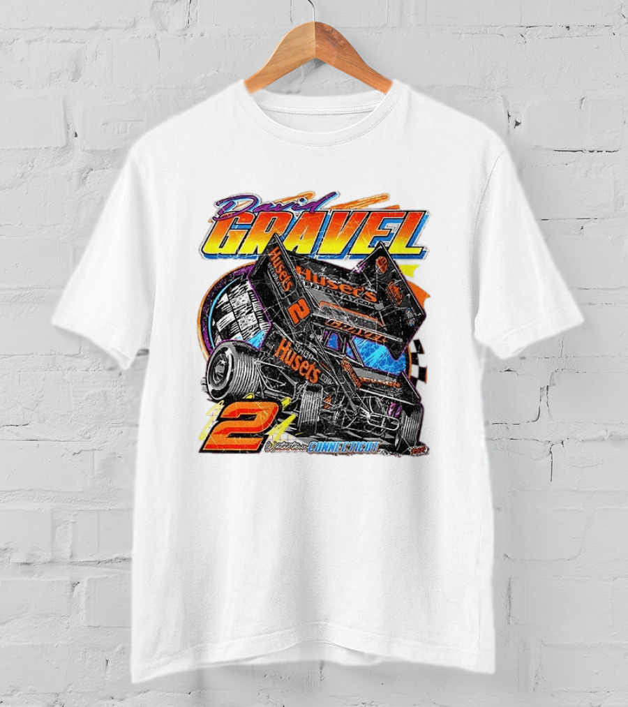 David Gravel Sprint Car Huset's Speedway Racing Connecticut 2 Orange And Blue T-Shirt