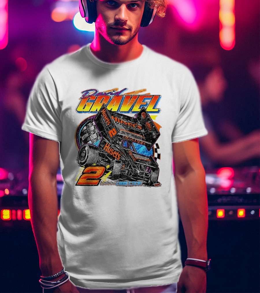 David Gravel Sprint Car Huset's Speedway Racing Connecticut 2 Orange And Blue T-Shirt
