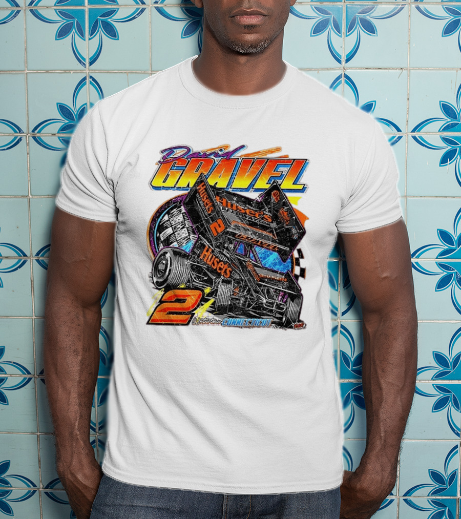 David Gravel Sprint Car Huset's Speedway Racing Connecticut 2 Orange And Blue T-Shirt
