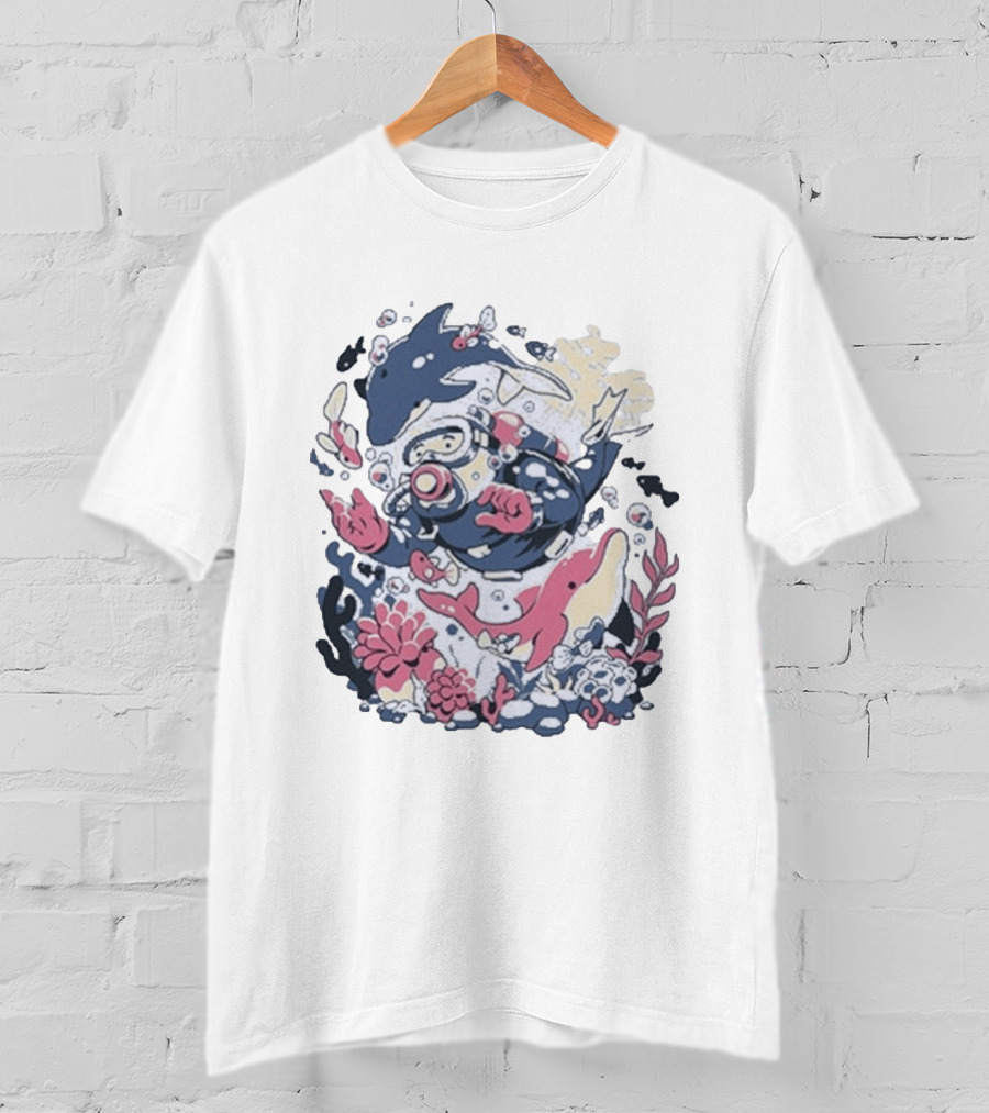 Fangamer Dolphins Dive Underwater Adventure With Diver And Marine Life T-Shirt