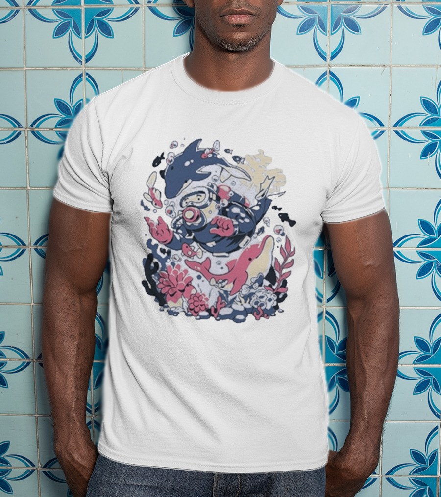 Fangamer Dolphins Dive Underwater Adventure With Diver And Marine Life T-Shirt